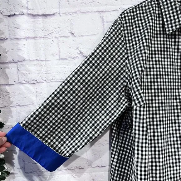 Lauren Ralph‎ Lauren Womens Plus 3X Black White Gingham Button Up Shirt Blouse - Picture 8 of 15